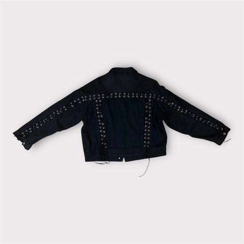 Campera De Jean Negro Trenzada Apliques De Metal Rock (Usado)