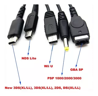 Cable Carga 5 En 1 Nintendo 3ds/ndsl/gbasp/wiiu Y Sony Psp