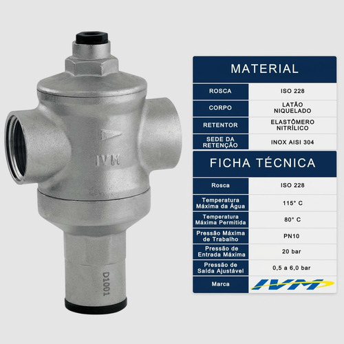 Válvula Redutora Pressão 2 Latão Ivm E Manômetro 150 Psi