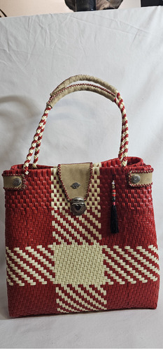 Bolsa Bolsa De Mano Tote Bag Color Rojo Y Beige