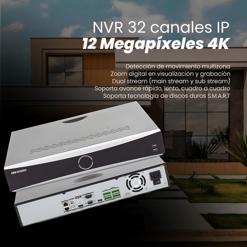 HIKVISION NVR 12 Megapixel (4K) DS-7732NXI-K4 32 canales IP AcuSense Reconocimiento Facial 4 Bahías de Disco Duro HDMI 4K Entrada y Salida de Alarmas