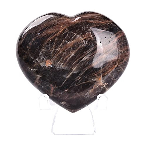 Natural Black Moonstone Crystal Heart Puffy Worry Stone...