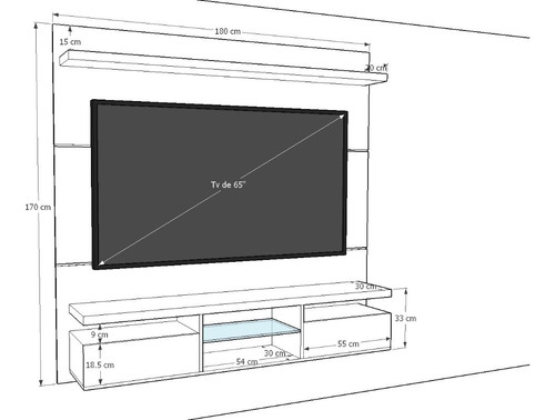 Imagen 3 de 3 de Mueble De Tv Con Panel Oculta Cables Lacado Ref: Mural23