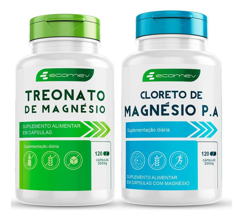 Kit Magnesio L Treonato + Cloreto Pa Puro 500mg 240cp Ecomev Sabor Sem sabor