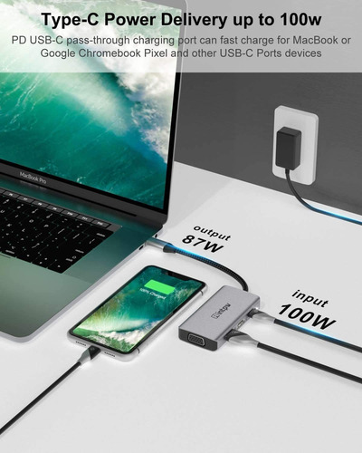Hub Usb C A Vga Hdmi Usb Con Thunderbolt 3 Intpw Gris