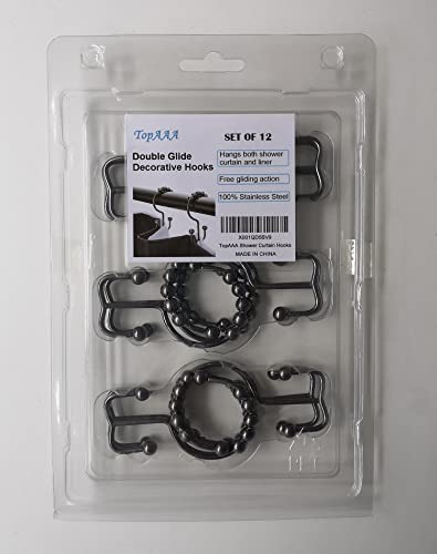 Topaaa Metal Double Glide Roller Shower Curtain Hooks Rings,