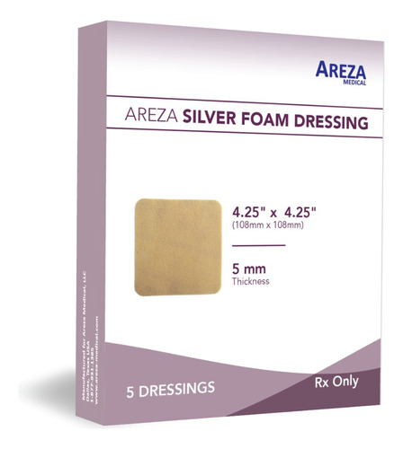 Gasa hidrófila, antibacteriano Areza Medical Foam con Plata (sin borde) de 10.8cm x 10.8cm en pack de 5 x 1u