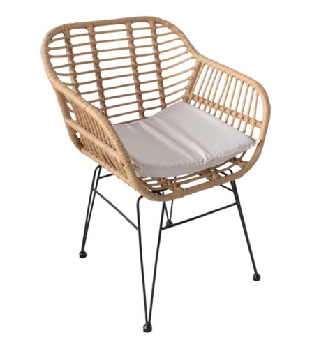 Silla Toscana Conalmohadon Simil Mimbre Pack X 4 C Estructura De La Silla Negro Asiento Beige Diseño De La Tela Beige