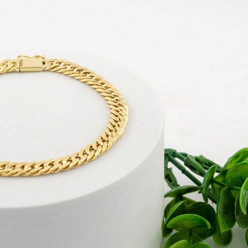 Pulseira Feminina Ouro 18k Grumet Dupla 6.7 21 Cm Novidade
