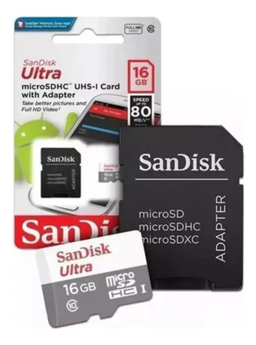Cartão De Memória 16gb Sandisk Ultra Com Adaptador