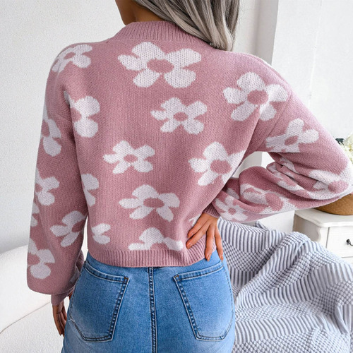 Jersey Con Estampado Floral, Cárdigan Corto Y Manga Larga Ab