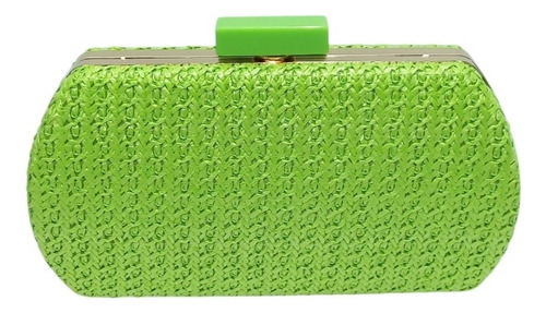 Clutch De Festa, Feita Em Ráfia Com Alça Tiracolo Dourada Verde-limão Entrelaçada Ouro Dourada