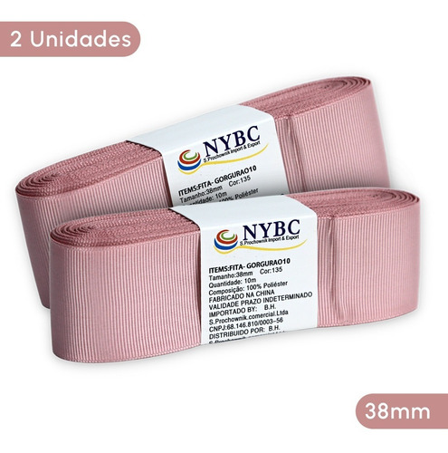 Fita Para Laço De Gorgurão Rose - 38 Mm - Kit/2 - Nybc Liso
