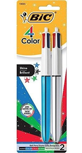 Bic 4-color Shine Ball Pen, Medio Punto (1,0 Mm), Metálico B