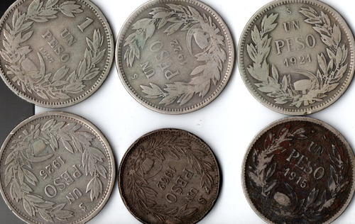 Et 6 Monedas Historicas Chilenas Platas 1915-21-22-25-27-32