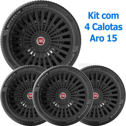 4x Calota Esportiva Fiat Punto Idea Siena Aro 15 Preto 171ar