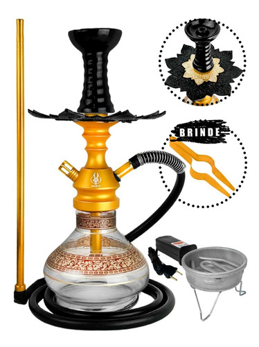 Narguile Completo Anubis Hookah Vaso Chamma Gold Fogareiro