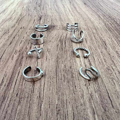 Imagen 6 de 8 de Arete Grapa Cuff Clip Falsa Perforación De Plata .925 Agálea