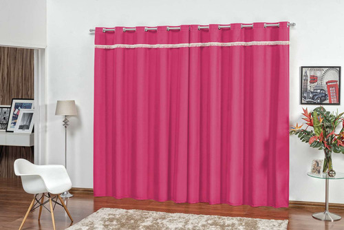 Cortina Vitória 200 Cm X 180 Cm Sala Quarto Varão Oxford Cor Pink