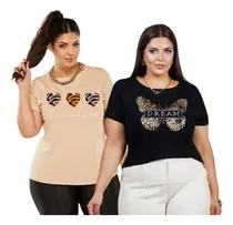 Comprar Conjunto De Blusas T Shirt Plus Size Casual + 7 Estampas