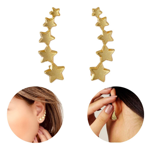 Brinco Ear Cuff Earcuff Estrela Em Banho De Prata Ou Ouro