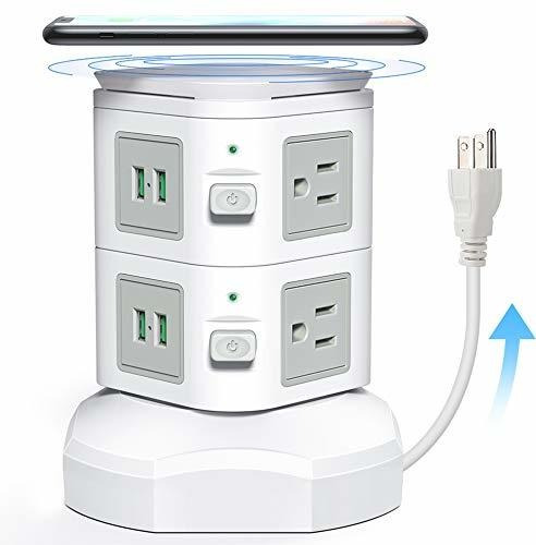 Bedee Power Strip Tower :with Fast Wireless Charger,6 Ac Out