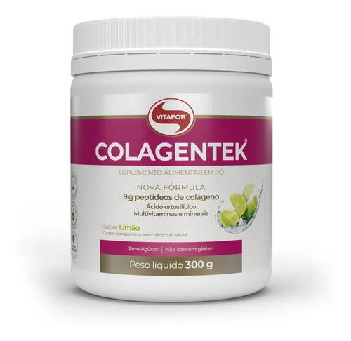 Suplemento em pó Vitafor  Colagentek proteínas Colagentek sabor  limão em pote de 300g