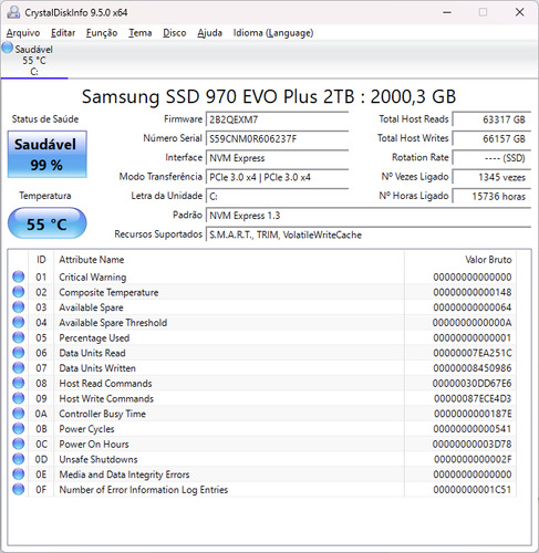 Ssd Samsung 970 Evo Plus 2tb Nvme M.2 Preto (Usado)