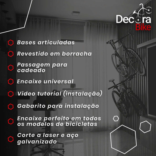 Imagem 10 de 10 de 3 Suportes De Parede P/ Pendurar 3 Bicicletas - Decora Bike