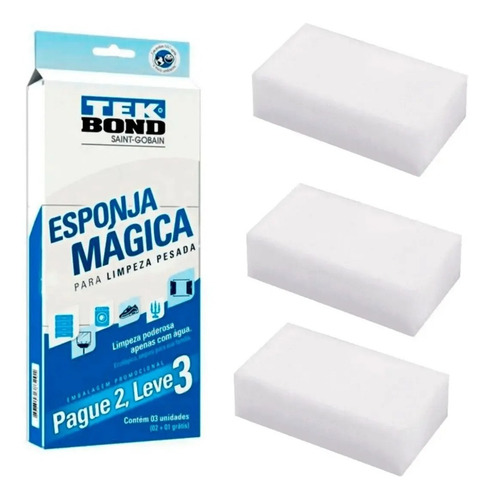 Imagem 4 de 10 de 3 Esponjas Mágicas Melamina Tek Bond Limpeza Pesada Original
