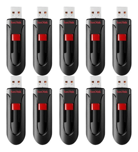 Kit 10 Memorias Usb Sandisk Cruzer Glide 64gb 3.0 Negro/rojo