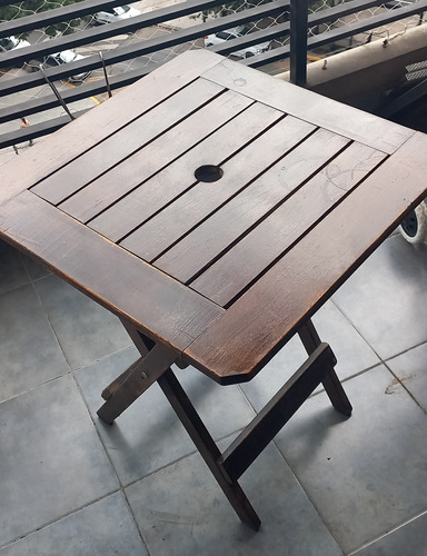 Mesa Madera Plegable 60x60 Bar-jardin. Agujero P/ Sombrilla