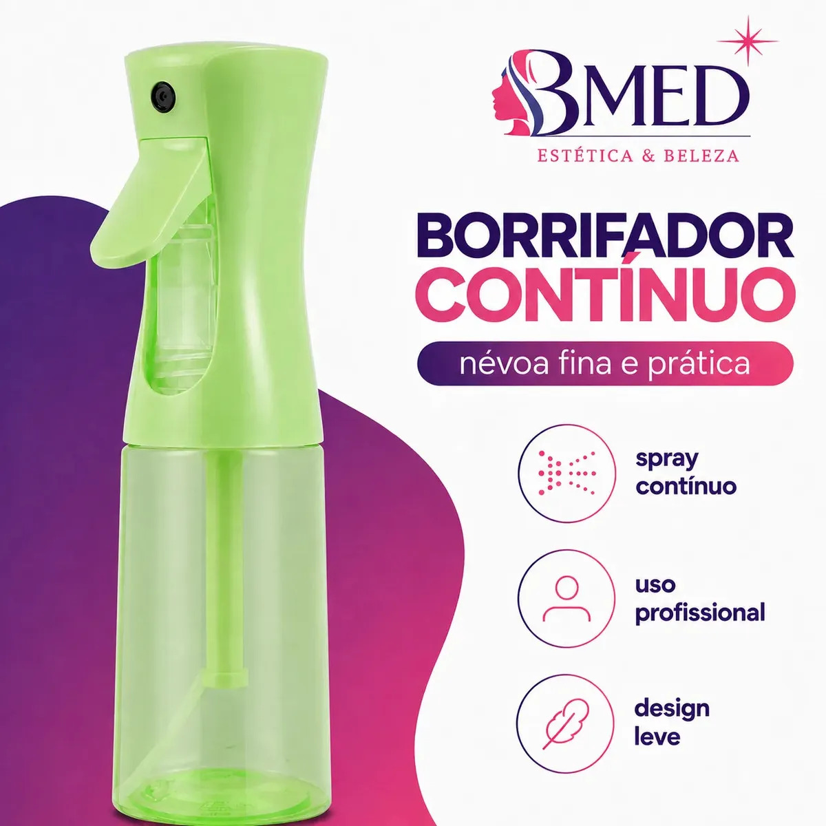 Borrifador Spray Pulverizador Névoa 150ml Jato Continuo Barbeiro Verde-claro Bmed