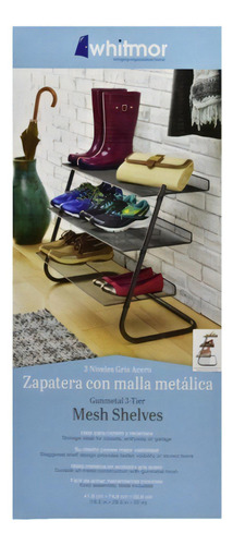 Zapatera Whitmor 3 Niveles Malla Metálica Acero Gris 9 Pares