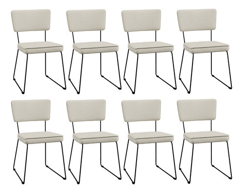 Kit 8 Cadeiras Cozinha Sala De Jantar Allana Linho Champagne Cor da estrutura da cadeira Preto Desenho do tecido Liso