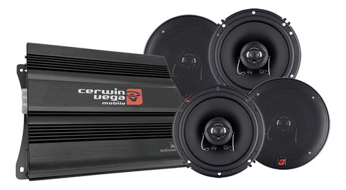 Paquete Car Audio Amplificador Cvp1200.4 + 4 Bocinas Xed62 Color Negro Potencia De Salida Rms 75 W