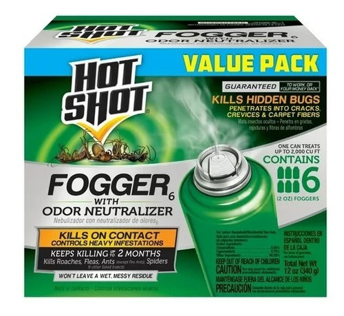 6 Pack Hot Shot Fogger Mata Cucarachas Insectos 330gramos