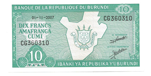 * Burundi - 10 Francos 1-11-2007 -  P. 33e - Fe *