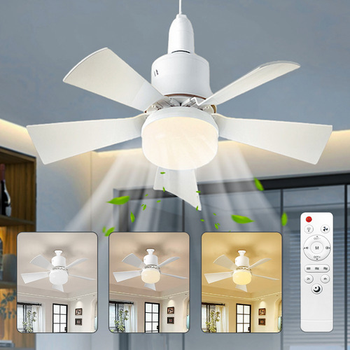 Foco con Ventilador 30w Foco Ventilador Techo 42cm Led con Control Remoto Temporizador 3 Temperaturas de Color Brillo Ajustable E27 Lamparas para Sala Fanlamp