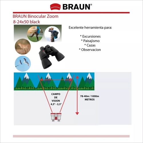 Imagen 7 de 10 de Binoculares Braun Zoom 8-24x50 Funda Prem