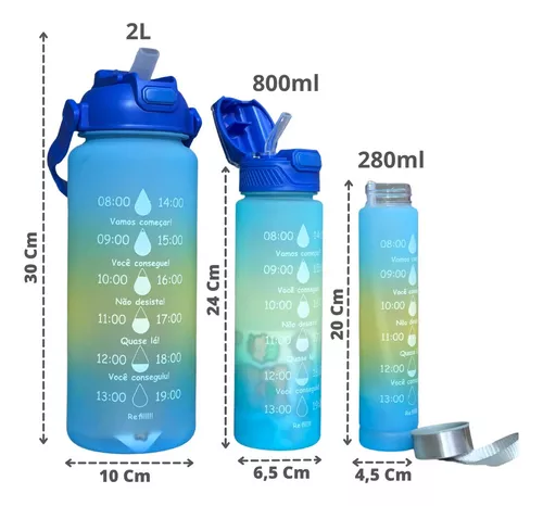 Botella Garrafa de Agua 2 Litros Motivacional Garrafa Motivacional 2l; Kit  Garrafa De Agua; Kit 3