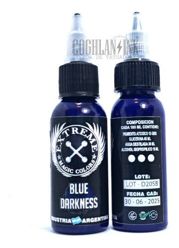 Imagen 3 de 3 de Tinta Tattoo Extreme Blue Darkness X 1oz Tatuajes Tatuar