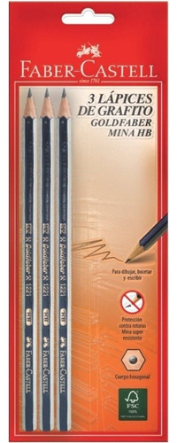 Lapiz Negro Grafito Faber Castell Goldfaber 1221 Hb X3