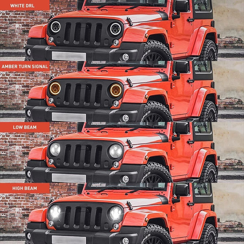 Imagen 4 de 10 de Par 7'' Faros H4 Led Ojo De Ángel Para Wrangler Jeep Vocho
