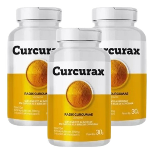 3 Potes Curcurax 180 Alívio Já - Curcuma Cápsulas Sabor Neutro