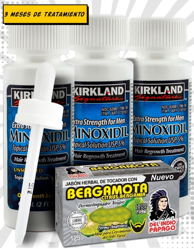 Imagen 1 de 7 de Minoxidil 5% Solución Tópica 3 Meses + Jabón Bergamota 125gr