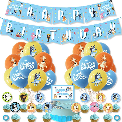 Set Decoración De Cumpleaños Perrito Azul Y Naranja Cotillón