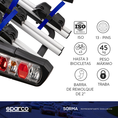Imagen 2 de 12 de Porta Bicicletas Autos Sparco Para 3 Bicis Plegable