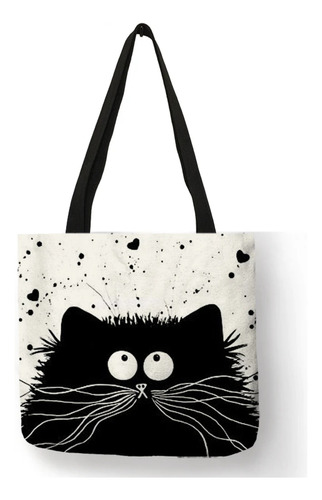 Bolsa De Compras Con Diseño De Gato Para Mujer, Bolso De Lin