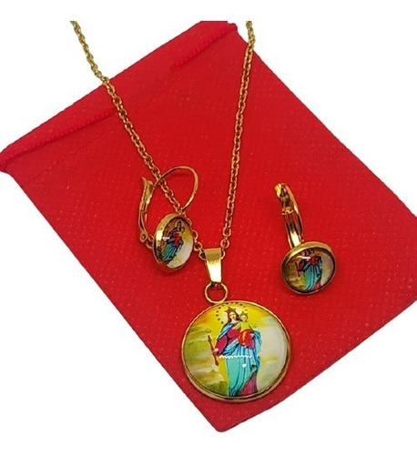 Juego Cadena Dije Y Aretes Virgen Del Carmen Acero Ino 00328